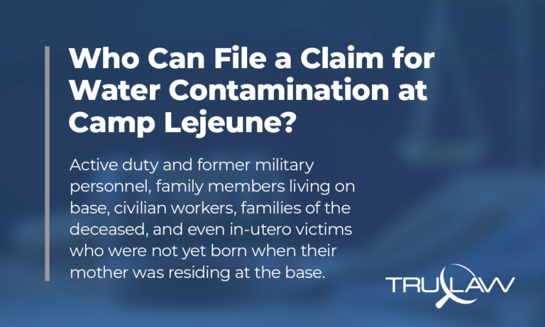 31 Questions about the Camp Lejeune Lawsuit; graphic about who can file a claim for camp lejeune lawsuit