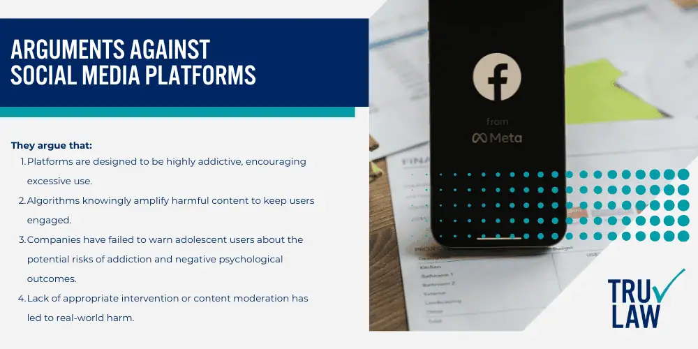 Social Media Harm Lawsuit Nationwide Youth Mental Health Crisis; The Legal Landscape and Social Media Companies; Social Media and Body Image; Social Media Addiction and Its Consequenc; Litigation and Plaintiff Arguments in the Social Media Harm Lawsuit; Arguments Against Social Media Platforms