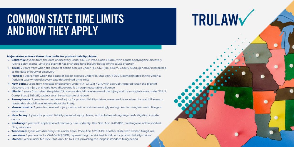 The Statute of Limitations in Transvaginal Mesh Cases; What Is a Statute of Limitations and Why Does It Matter; How Transvaginal Mesh Cases Differ from Typical Product Liability Claims; The Discovery Rule_ When Does Your Clock Actually Start; How the Discovery Rule Works in Mesh Litigation; Proving When You Discovered Your Mesh-Related Injury; State-by-State Variations_ Where You File Matters; Common State Time Limits and How They Apply