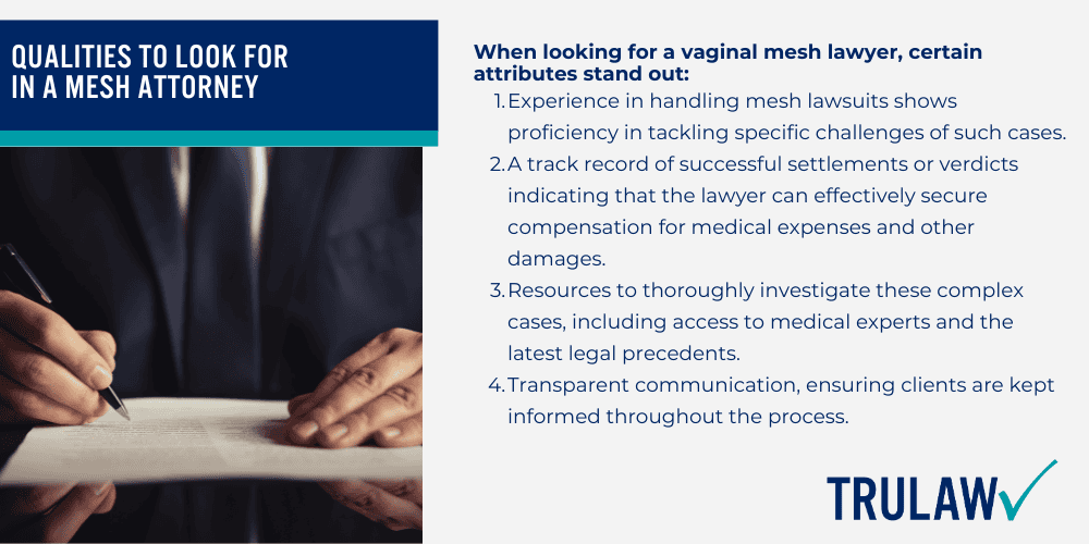 Notable Outcomes in Transvaginal Mesh Settlements; Reasons for Filing Transvaginal Mesh Lawsuits; Complications from Transvaginal Mesh Implants; Manufacturers Involved in Transvaginal Mesh Settlements; Compensation Amounts in Transvaginal Mesh Settlements; Eligibility for Filing a Transvaginal Mesh Claim; Process of Filing a Transvaginal Mesh Lawsuit; Success of Transvaginal Mesh Lawsuits to Date; Choosing the Right Transvaginal Mesh Lawyer; Qualities to Look for in a Mesh Attorney