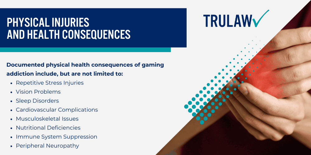 Video Game Addiction Lawsuit Legal Overview; Major Developers Facing Video Game Addiction Lawsuits; How Can a Video Game Addiction Cause Mental and Physical Harm; Psychological Tactics_ Addictive Game Mechanic Design; Incentivizing In-Game Purchases Through Microtransactions; Physical and Mental Health Effects of Internet Gaming Disorder; Recognizing the Signs of Video Game Addiction; Physical Injuries and Health Consequences