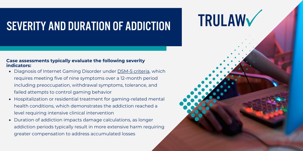 Estimated Video Game Addiction Lawsuit Settlement Amounts; Settlement Projections by Case Severity; Why No Standardized Settlement Amounts Exist Yet; Factors That Affect Video Game Addiction Lawsuit Payout Amounts; Severity and Duration of Addiction