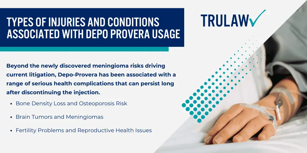 Overview of Depo Provera Birth Control Shot; Primary Health Concerns Leading to Legal Action; Types of Injuries and Conditions Associated with Depo Provera UsageHealth Concerns Leading to Legal Action