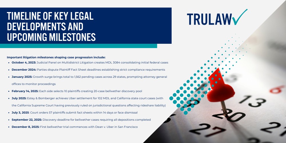 Claims Process in Uber Driver Lawsuit for Sexual Assault; Eligibility Requirements and Documentation for Filing an Uber Sexual Assault Claim; Required Evidence and Documentation Procedures; State-Specific Statutes of Limitations and Lookback Laws; Step-by-Step Claims Process for Uber Sexual Assault Lawsuits; Uber's Legal Liability and Safety System Failures; Compensation Expectations and Factors Affecting Settlement Values; How Can an Uber Sexual Assault Attorney from TruLaw Help You; Meet the Lead Uber Sexual Assault Attorney at TruLaw; How much does hiring an Uber sexual assault lawyer from TruLaw cost; Overview of the Uber Driver Sexual Assault MDL and Current Litigation Status; The Multidistrict Litigation Structure and Case Consolidation; Claims Process in Uber Driver Lawsuit for Sexual Assault; Eligibility Requirements and Documentation for Filing an Uber Sexual Assault Claim; Required Evidence and Documentation Procedures; State-Specific Statutes of Limitations and Lookback Laws; Step-by-Step Claims Process for Uber Sexual Assault Lawsuits; Uber's Legal Liability and Safety System Failures; Compensation Expectations and Factors Affecting Settlement Values; How Can an Uber Sexual Assault Attorney from TruLaw Help You; Meet the Lead Uber Sexual Assault Attorney at TruLaw; How much does hiring an Uber sexual assault lawyer from TruLaw cost; Overview of the Uber Driver Sexual Assault MDL and Current Litigation Status; The Multidistrict Litigation Structure and Case Consolidation