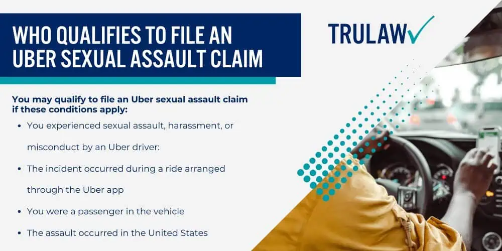 Types of Sexual Assault and Misconduct in Uber Rides; How Uber’s Safety Failures Enable Predatory Drivers; Your Legal Rights After an Uber Sexual Assault; Types of Sexual Assault and Misconduct in Uber Rides; How Uber’s Safety Failures Enable Predatory Drivers; Your Legal Rights After an Uber Sexual Assault; Statute of Limitations Considerations for Sexual Assault Claims; Determining Your Eligibility for an Uber Sexual Assault Lawsuit;  Who Qualifies to File an Uber Sexual Assault Claim