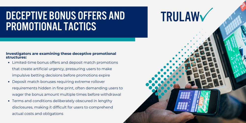 Caesars Sportsbook Gambling Addiction Lawsuit Allegations; What Legal Claims Are Being Investigated Against Caesars Sportsbook; Manipulative App Design and Marketing Practices; How Caesars Sportsbook Marketing Allegedly Promotes Gambling Addiction; Deceptive Bonus Offers and Promotional Tactics