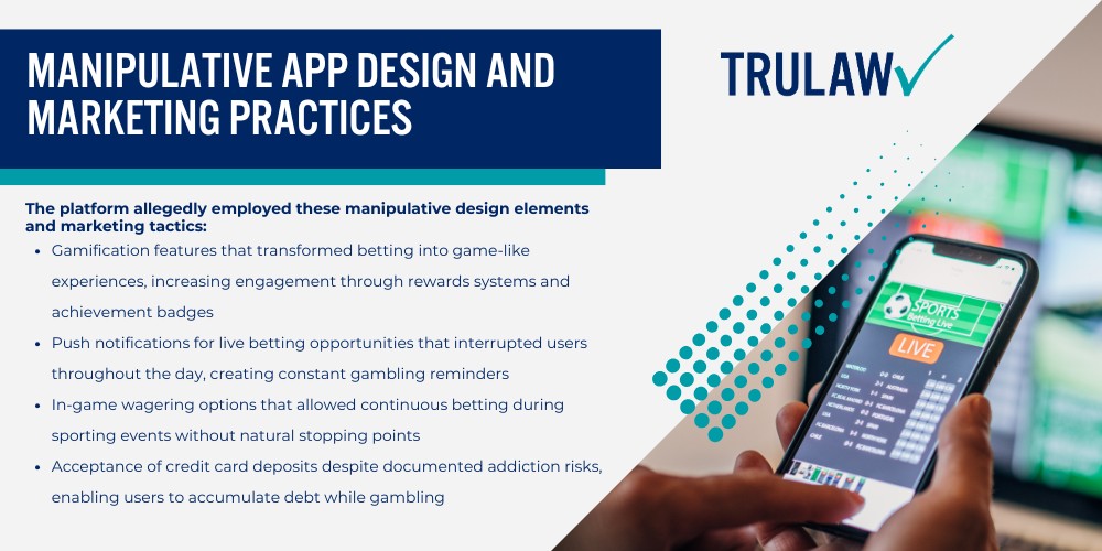 Caesars Sportsbook Gambling Addiction Lawsuit Allegations; What Legal Claims Are Being Investigated Against Caesars Sportsbook; Manipulative App Design and Marketing Practices